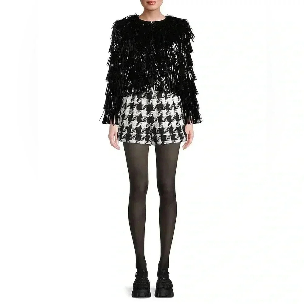 Alice and Olivia Womens Tinsel Cropped Collarless Blazer Size Medium